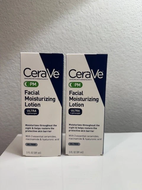 2 Pack CeraVe PM Facial Moisturizing Lotion 3 oz each NEW IN BOX!!!
