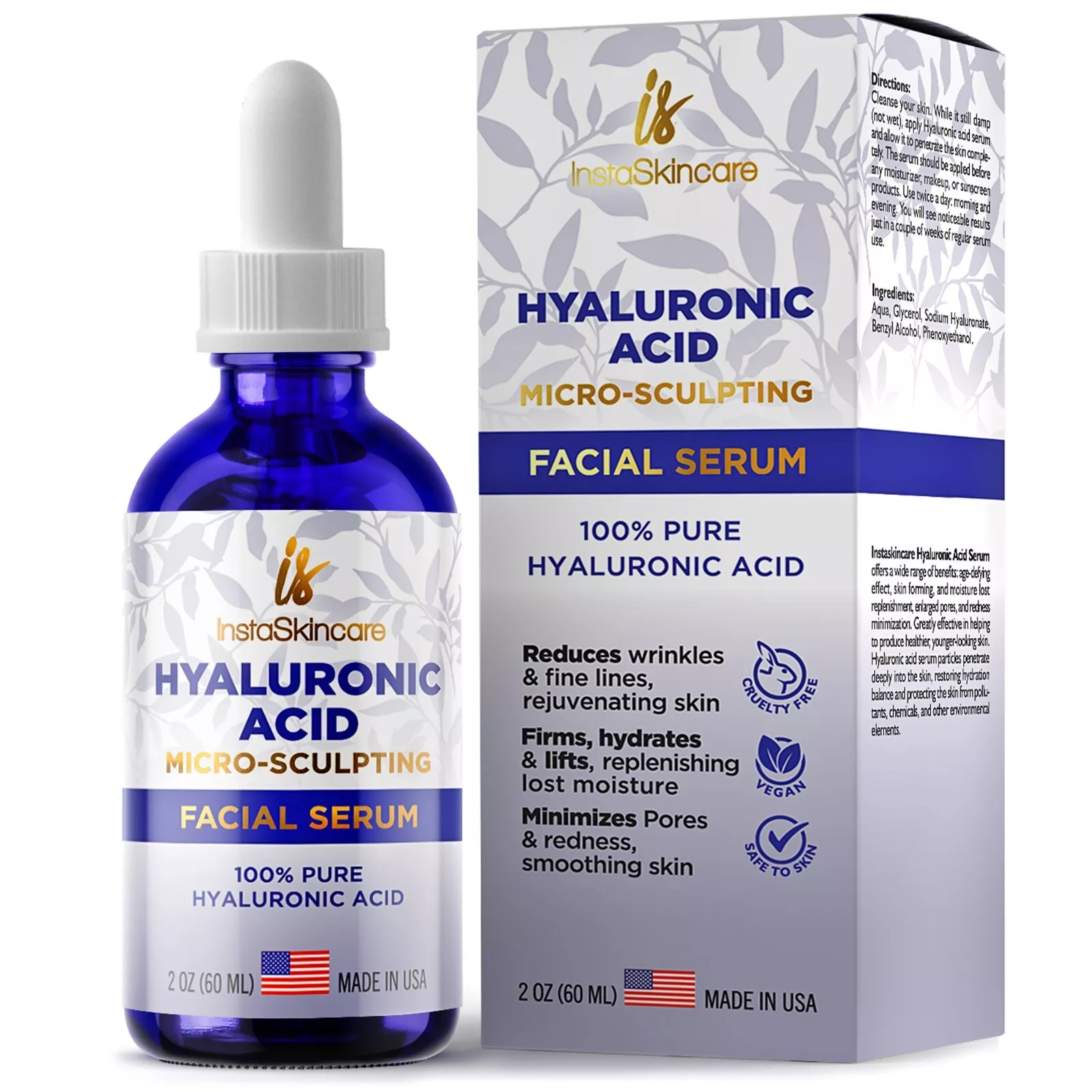 Hyaluronic Acid Anti-aging Serum for Face - 100% Pure Medical Formula - 2 oz